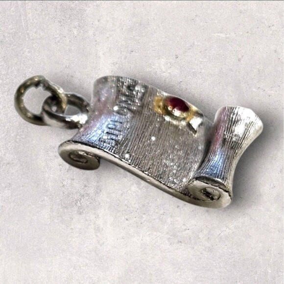 Vintage Sterling Silver Graduation Charms Set Owl w/ Red Eyes + Diploma Scroll - Picture 6 of 10